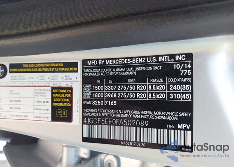 2015 Mercedes-Benz Gl 450 4Matic из США, поврежденный, VIN 4JGDF6EE0FA502089